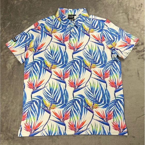 Sunday Swagger Polo Shirt Men's L Performance Golf Floral Colorful - Picture 1 of 8